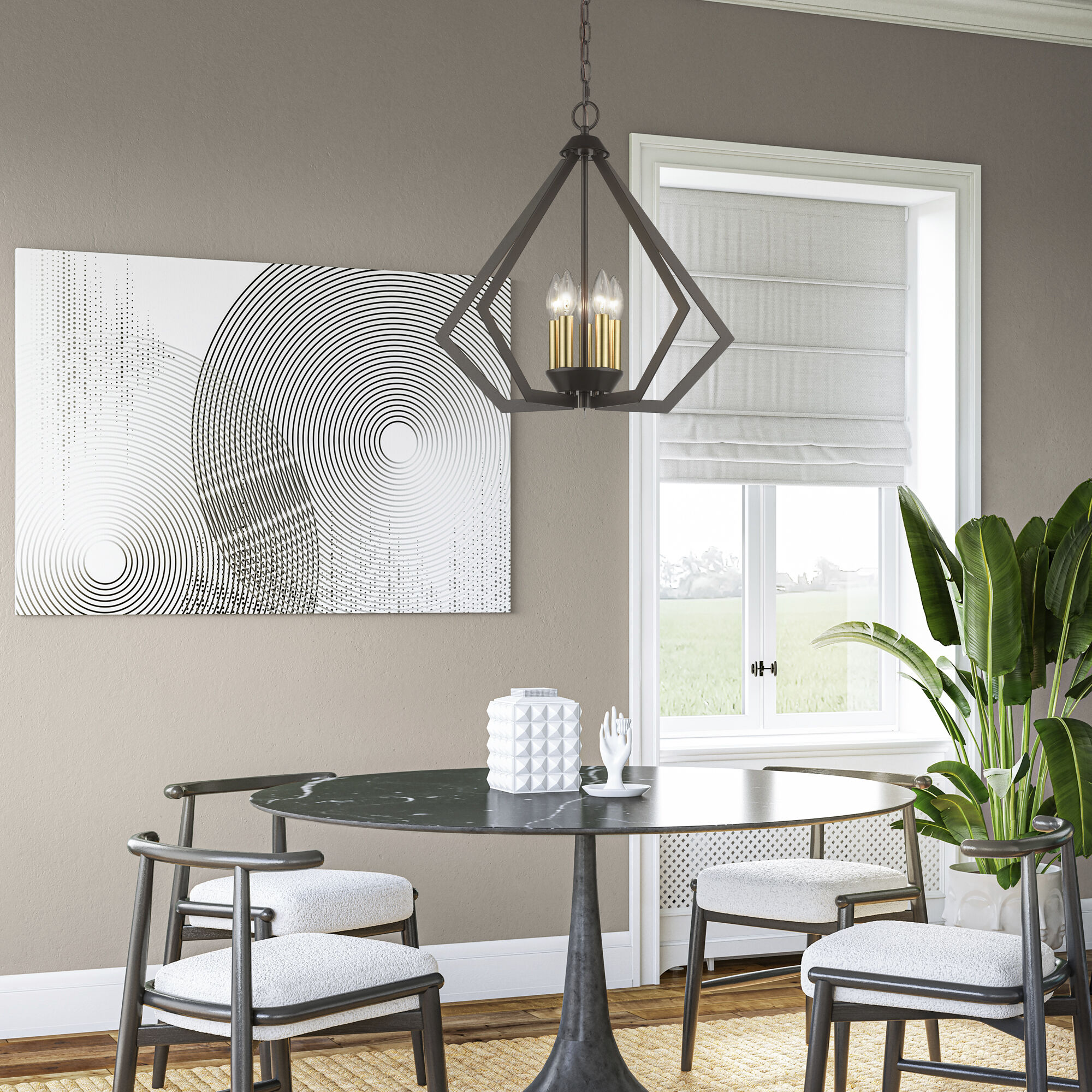 Prism 5 Light 20 inch English Bronze with Antique Brass Finish Accents Chandelier Ceiling Light