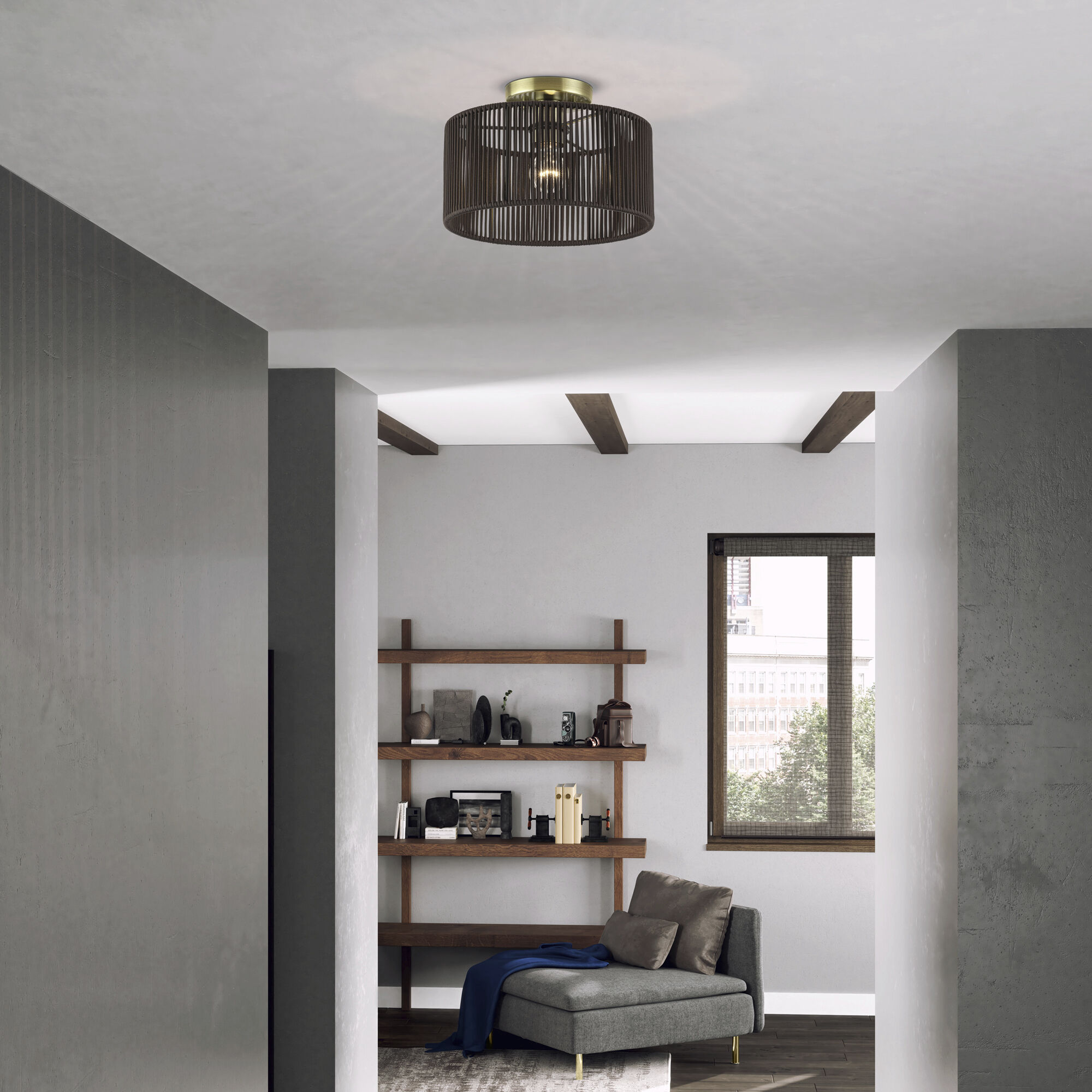 Acordia 1 Light 12 inch Antique Brass Semi Flush Mount Ceiling Light, Medium