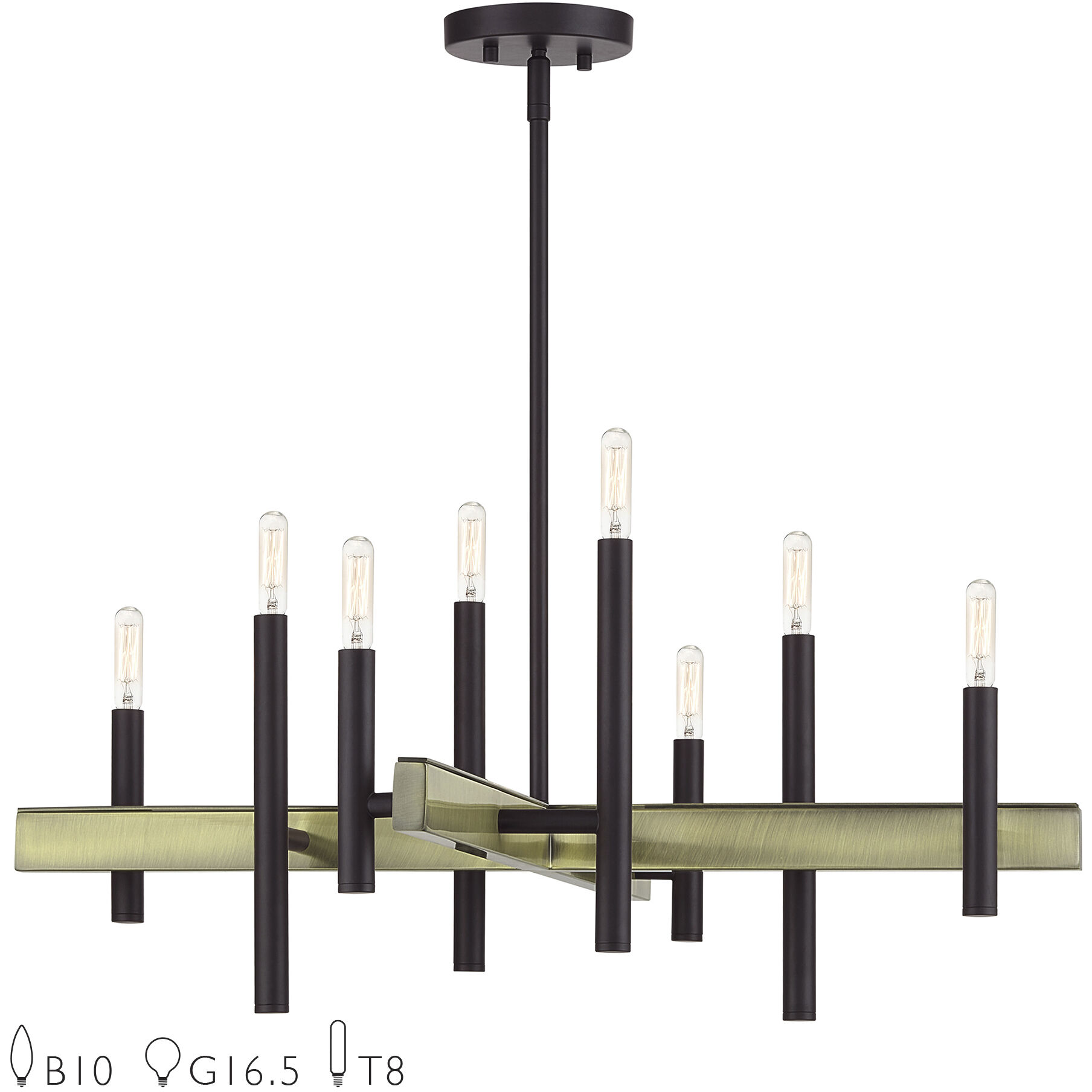 Denmark 8 Light 28 inch Bronze with Antique Brass Accents Chandelier Ceiling Light