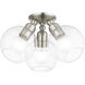 Downtown 3 Light 16 inch Brushed Nickel Semi-Flush Ceiling Light, Sphere