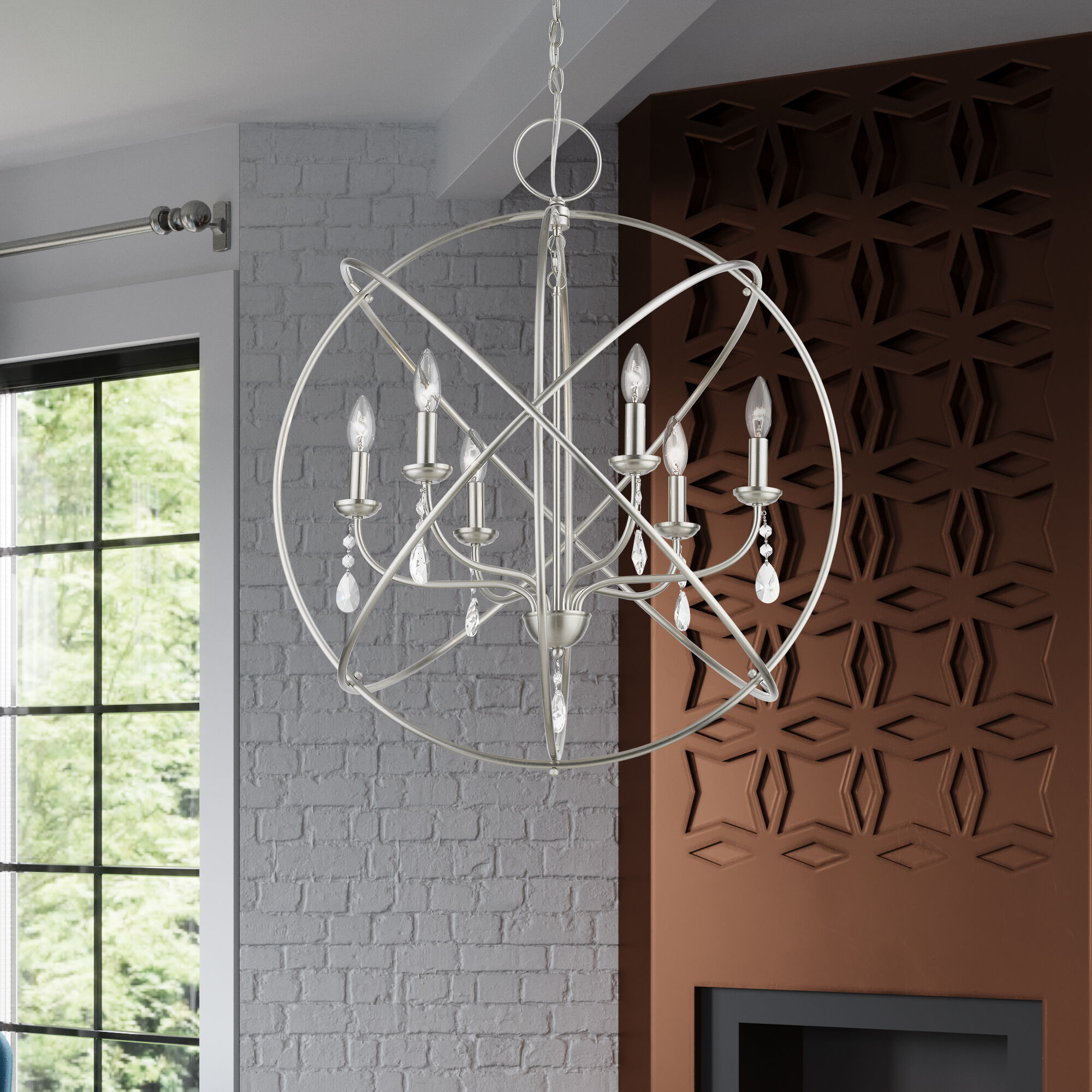 Aria 6 Light 28 inch Brushed Nickel Pendant Chandelier Ceiling Light, Globe