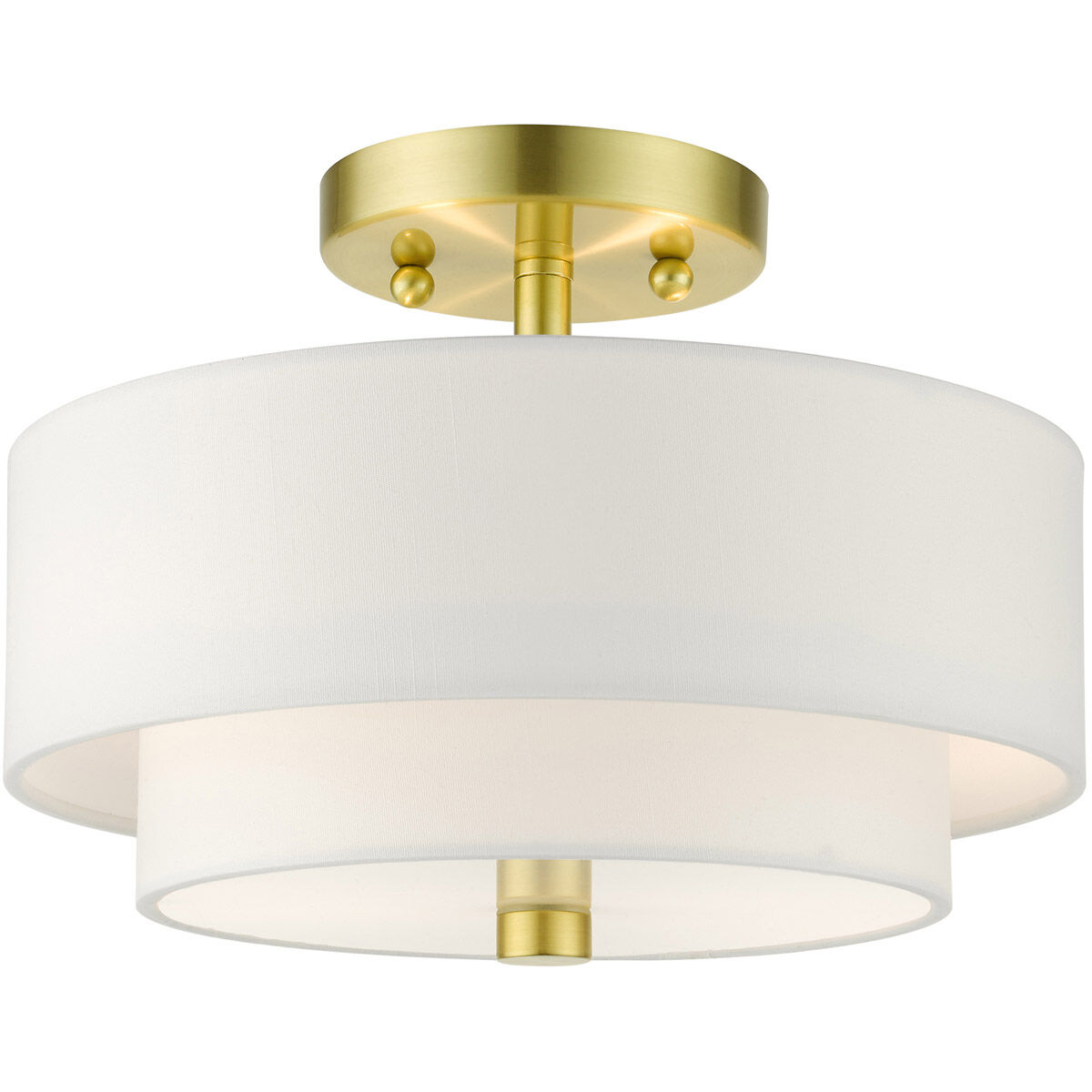 Meridian 2 Light 13 inch Satin Brass Semi Flush Ceiling Light