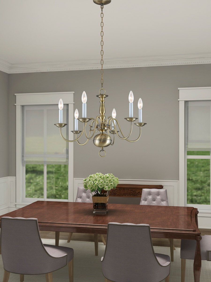 Williamsburgh 6 Light 24 inch Antique Brass Chandelier Ceiling Light