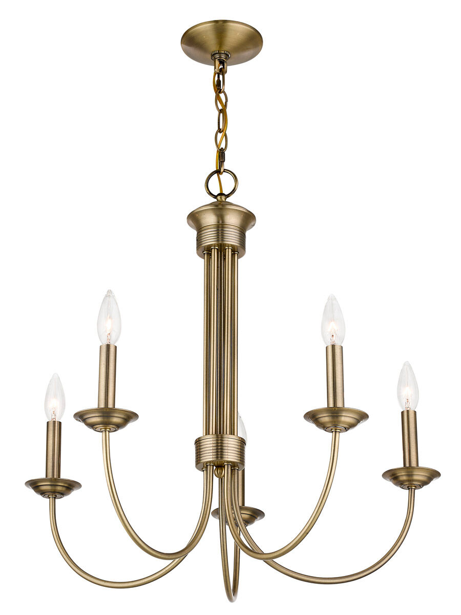 Estate 5 Light 25 inch Antique Brass Chandelier Ceiling Light