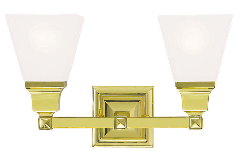 Mission 2 Light 15 inch Polished Brass Bath Vanity Wall Light
