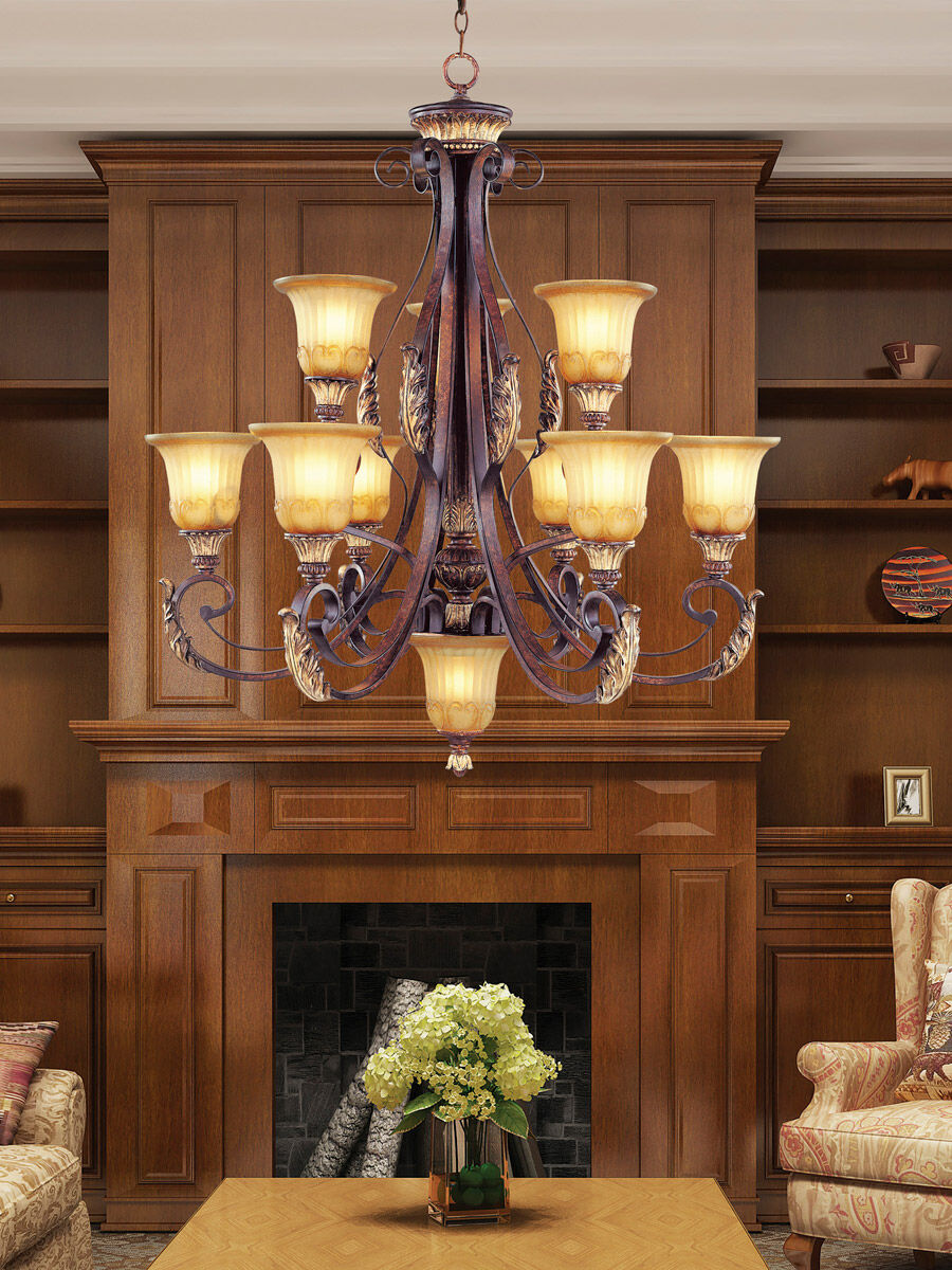 Villa Verona 10 Light 33 inch Verona Bronze with Aged Gold Leaf Accents Chandelier Ceiling Light