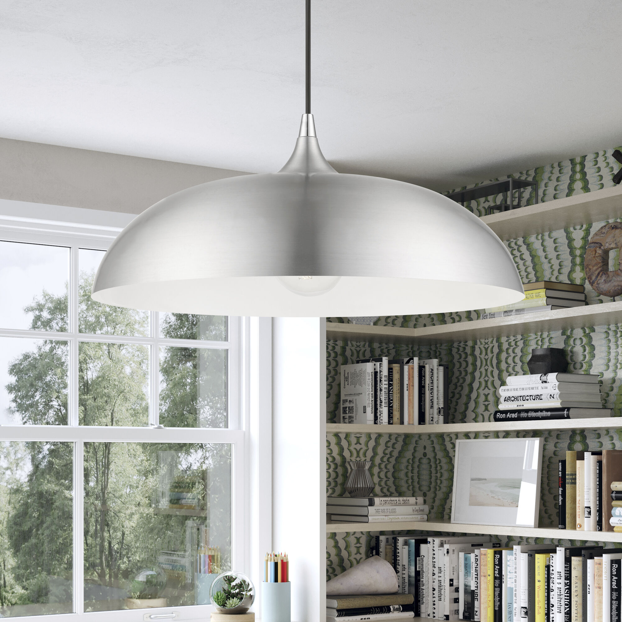 Amador 1 Light 18 inch Brushed Aluminum with Polished Chrome Accents Pendant Ceiling Light