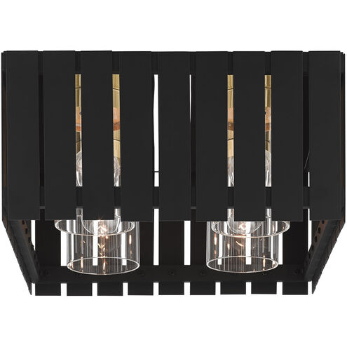 Greenwich 4 Light 13 inch Black with Satin Brass Accents Outdoor Flush Mount