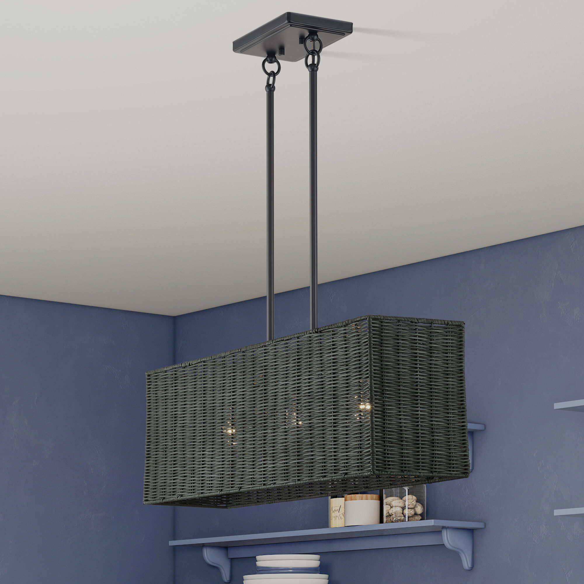 Weavington 3 Light 30 inch Black Linear Chandelier Ceiling Light, Medium