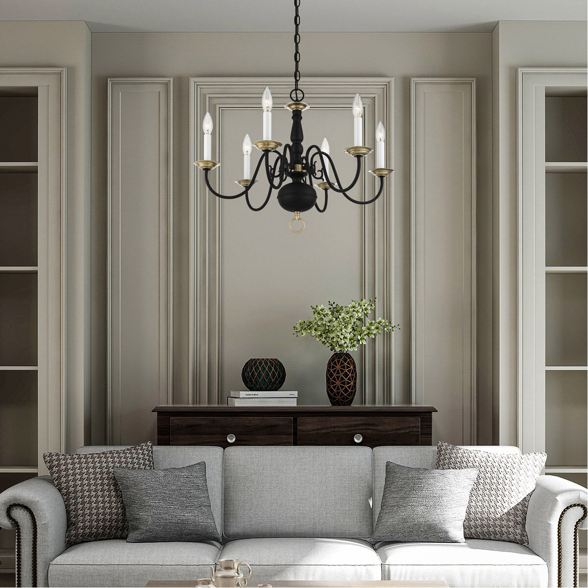 Williamsburg 6 Light 24 inch Black with Antique Brass Accents Chandelier Ceiling Light