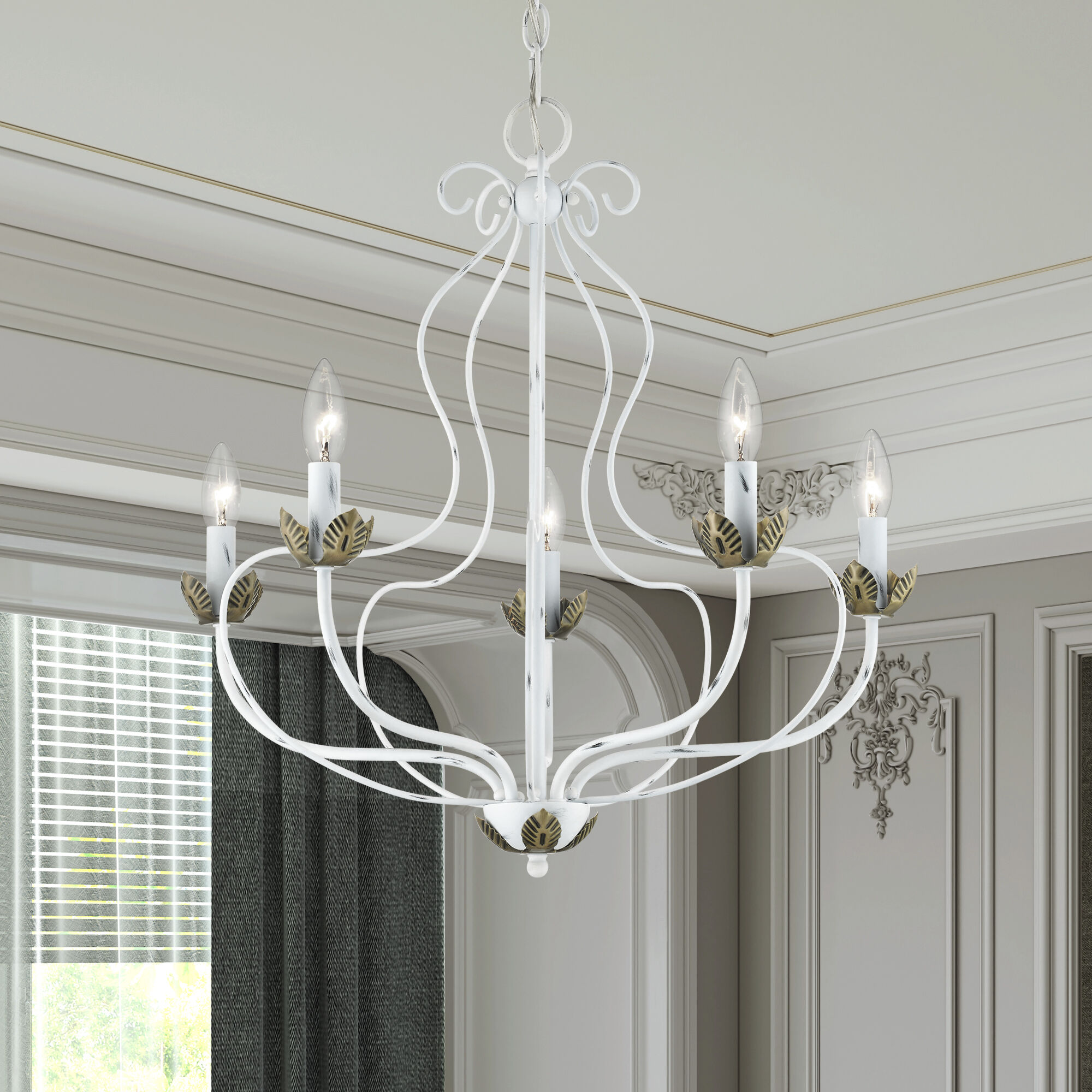 Katarina 5 Light 23 inch Antique White with Antique Brass Accents Chandelier Ceiling Light