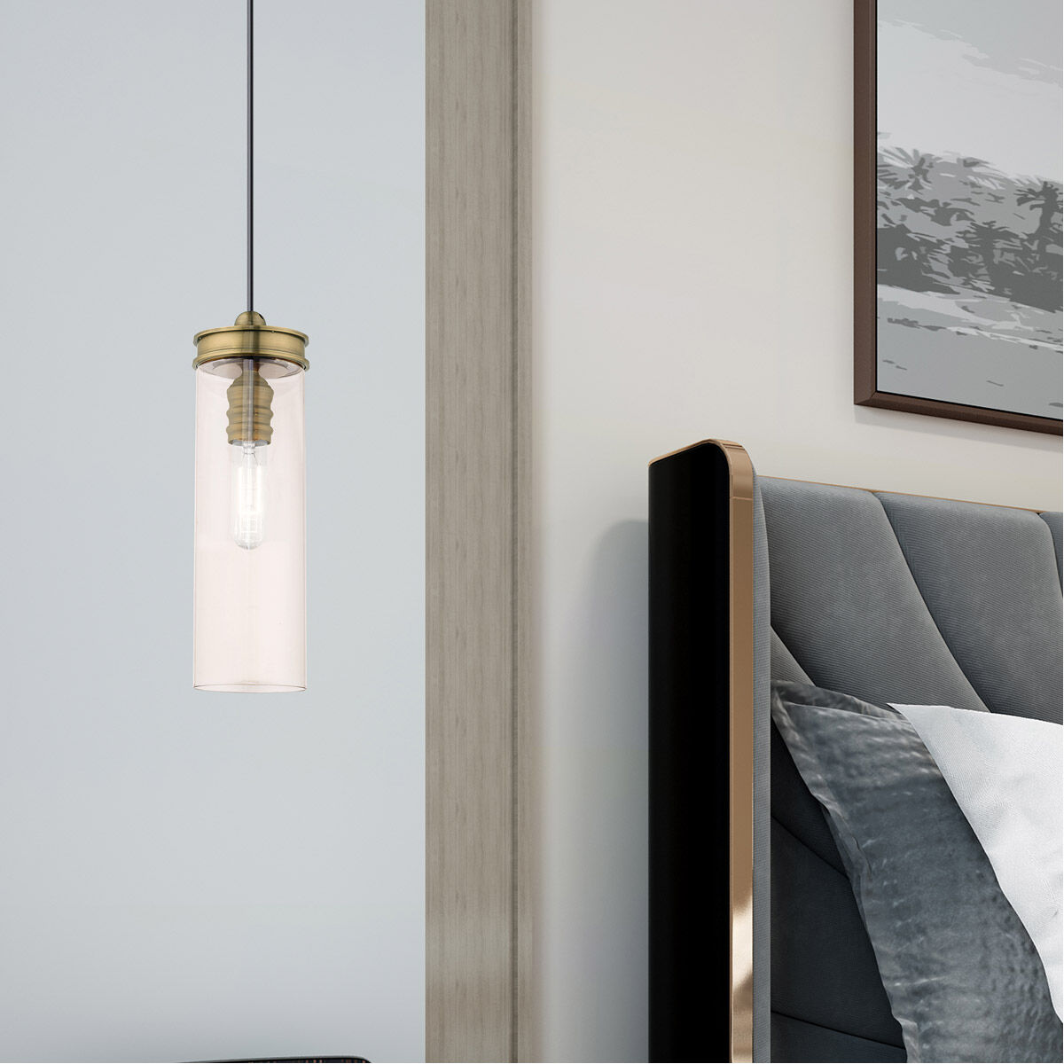 Art Glass 1 Light 5.13 inch Antique Brass Mini Pendant Ceiling Light