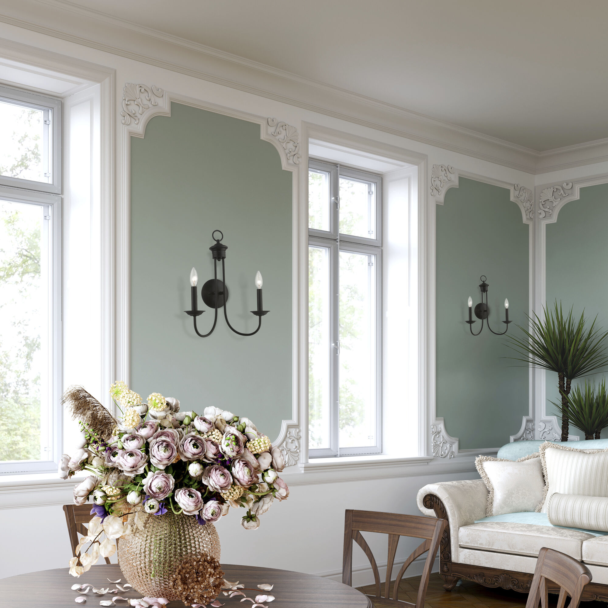 Estate 2 Light 14 inch Black Double Sconce Wall Light