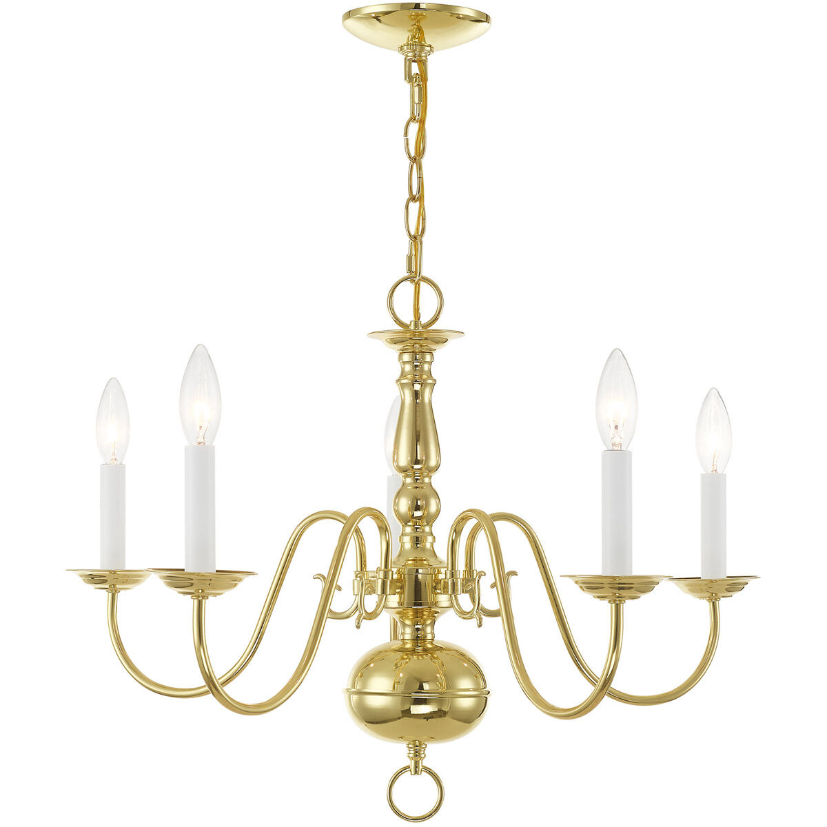 Williamsburgh 5 Light 24 inch Polished Brass Chandelier Ceiling Light