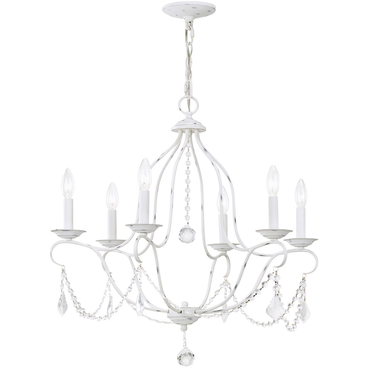 Chesterfield 6 Light 25 inch Antique White Chandelier Ceiling Light