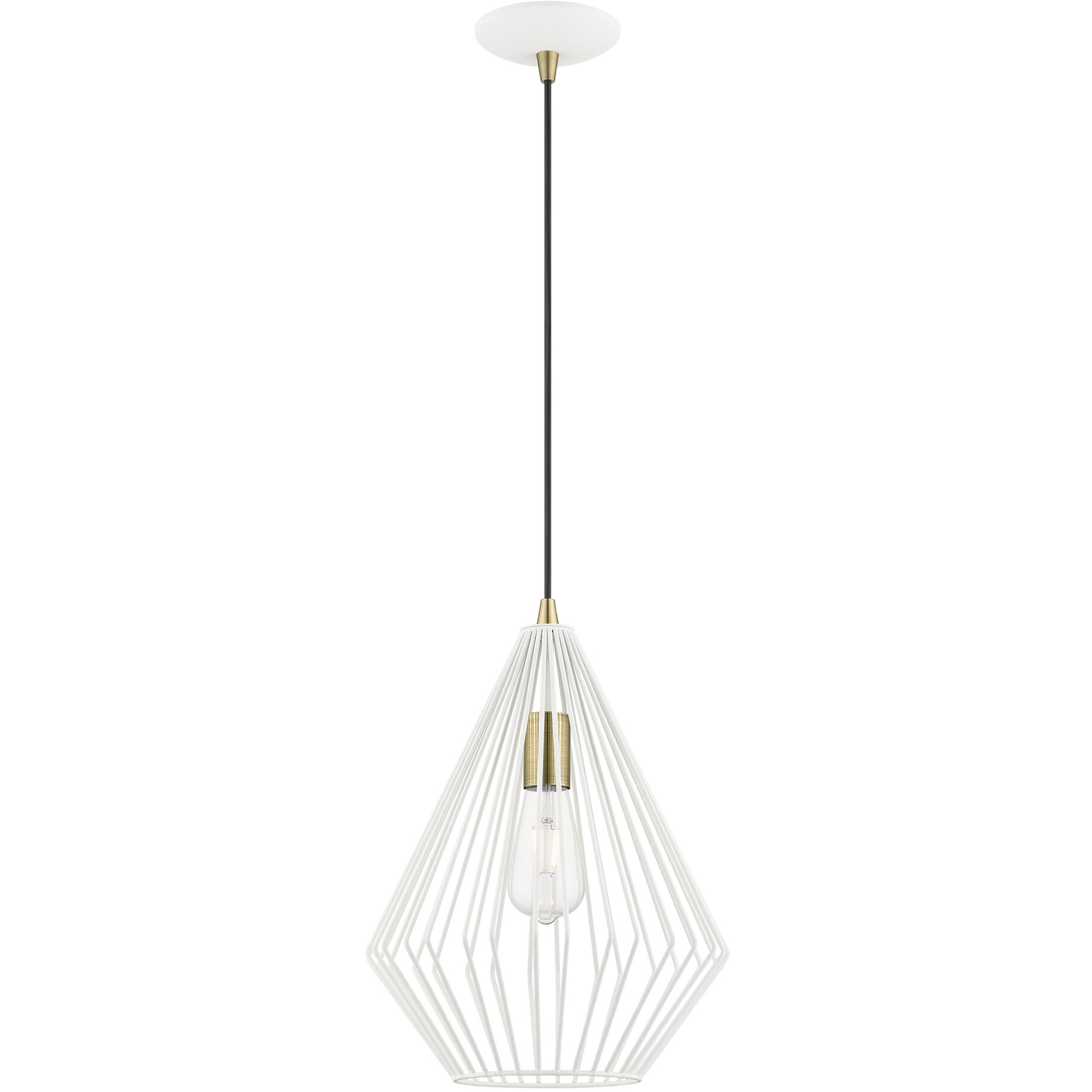 Linz 1 Light 12 inch Textured White with Antique Brass Accents Pendant Ceiling Light