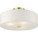 Meridian 3 Light 15 inch Satin Brass Semi Flush Ceiling Light 