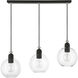 Downtown 3 Light 30 inch Black with Brushed Nickel Accents Linear Chandelier Ceiling Light, Sphere