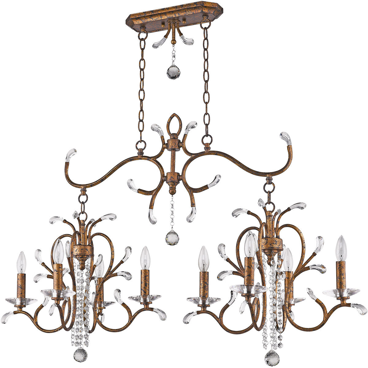Serafina 8 Light 43 inch Hand Applied Venetian Golden Bronze Linear Chandelier Ceiling Light