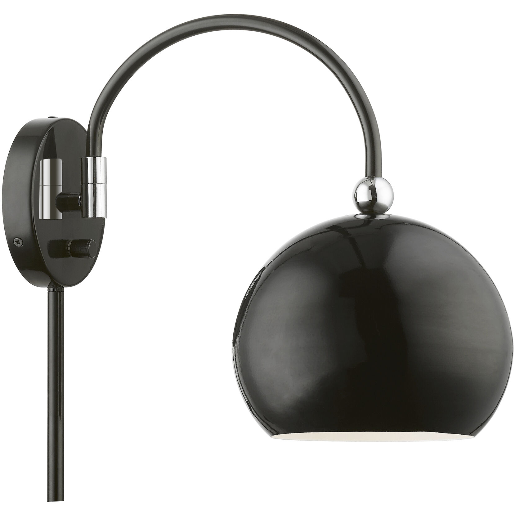 Stockton 15 inch 60.00 watt Shiny Black with Polished Chrome Accents Swing Arm Wall Lamp Wall Light