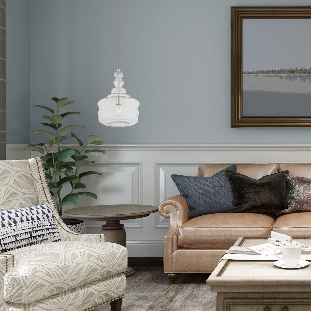 Art Glass 1 Light 13 inch Brushed Nickel Mini Pendant Ceiling Light