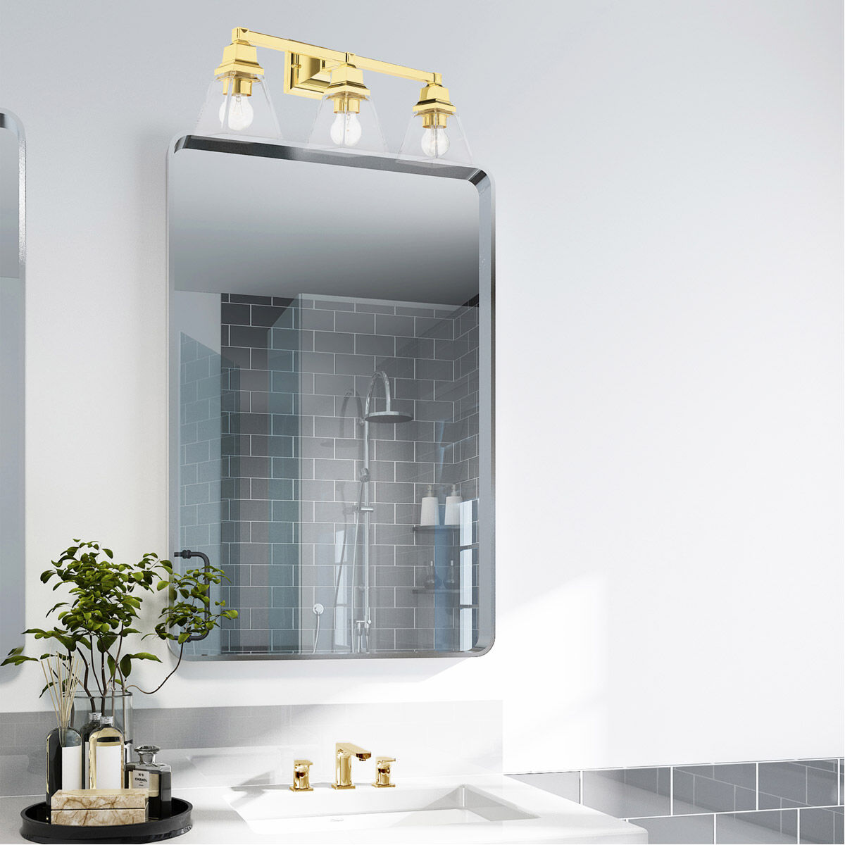 Mission 3 Light 25 inch Polished Brass Vanity Sconce Wall Light