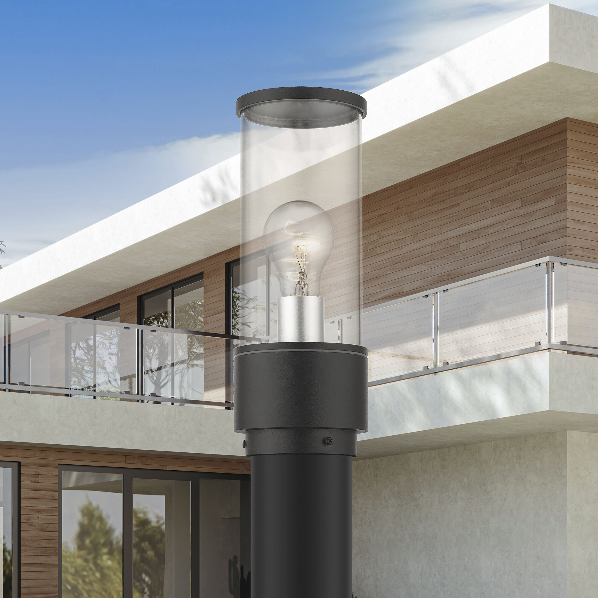 Atlantic 1 Light 11.5 inch Textured Black with Antique Silver Finish Accents Outdoor Medium Post Top Lantern