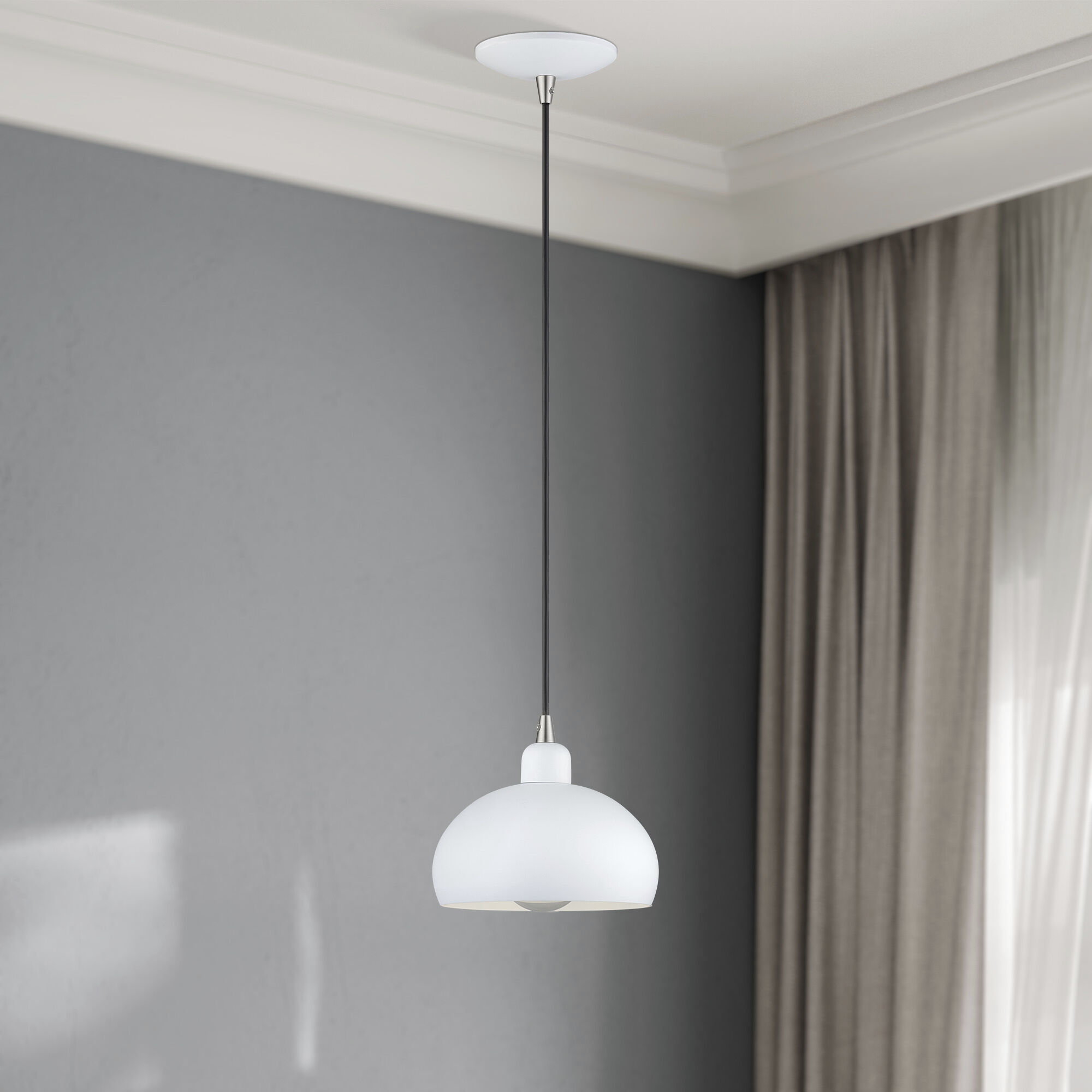 Domma 1 Light 8 inch White with Brushed Nickel Accents Mini Pendant Ceiling Light