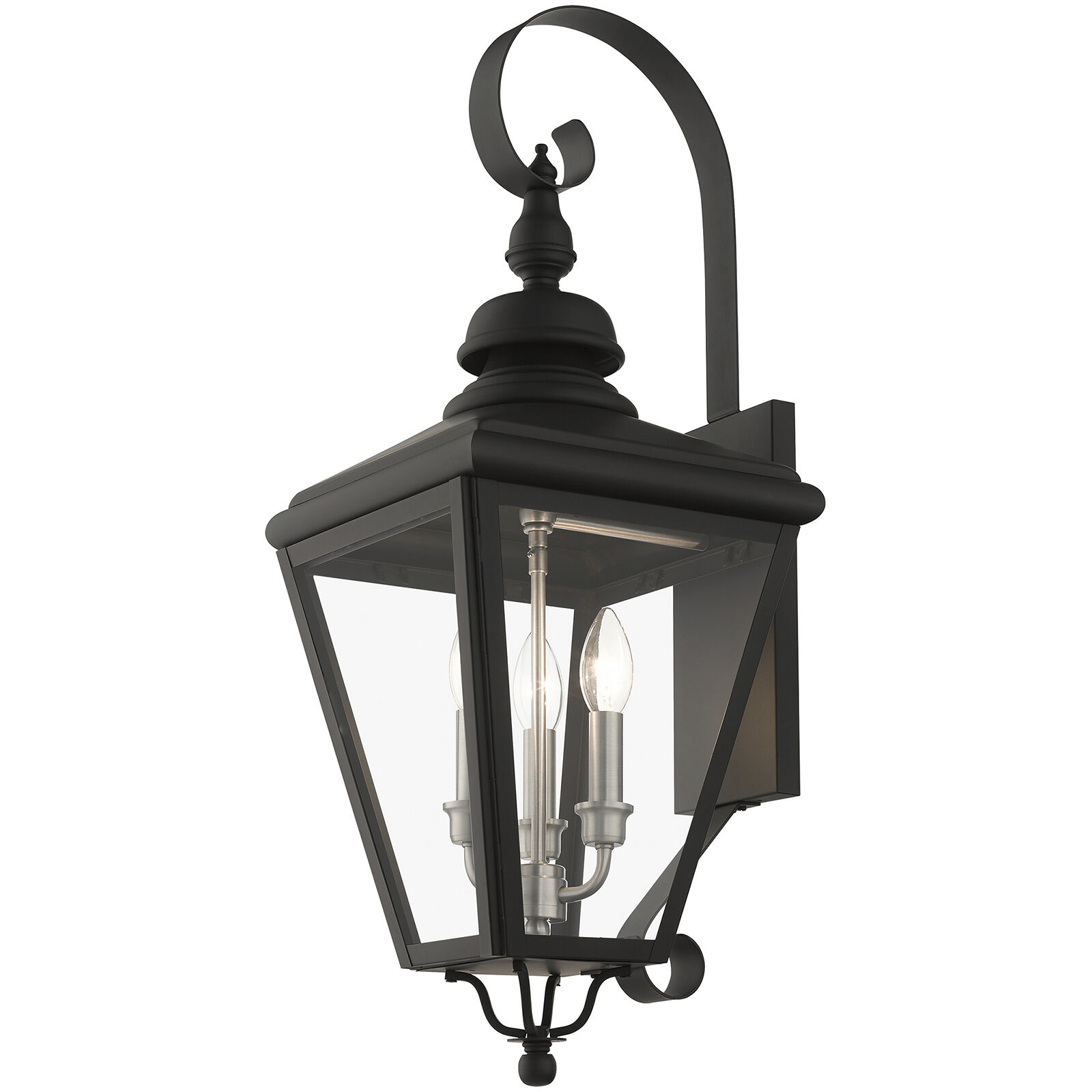 Adams 3 Light 10.63 inch Black with Brushed Nickel Finish Cluster Outdoor Large Wall Lantern Wall Light