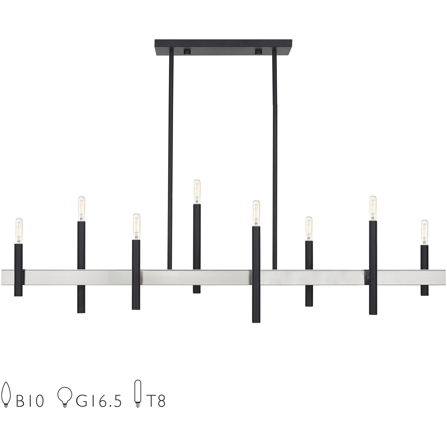 Livex Lighting 49338-04 Denmark 8 Light 48 inch Black with Brushed