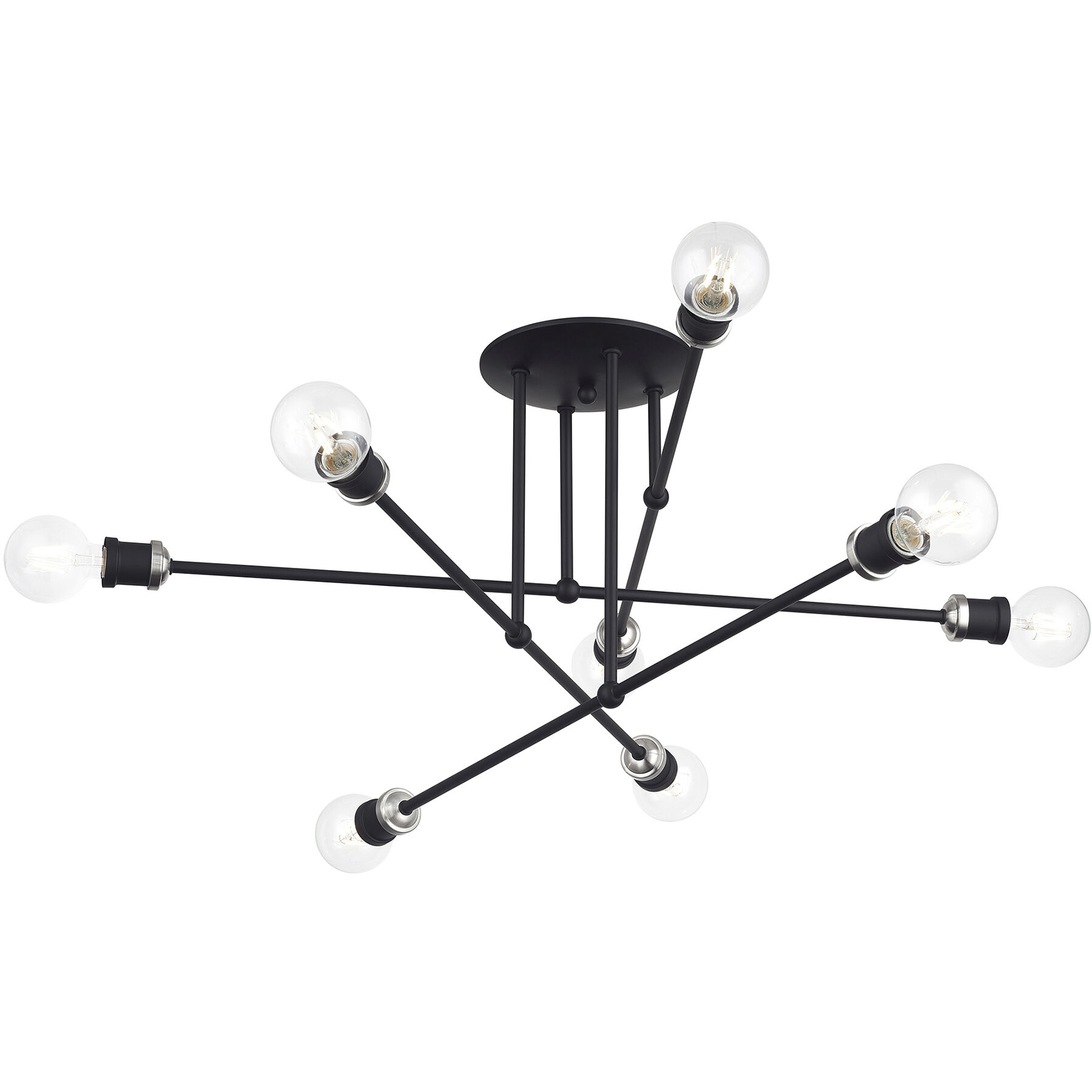 Delacroix 8 Light 35 inch Black with Brushed Nickel Accents Semi-Flush Ceiling Light