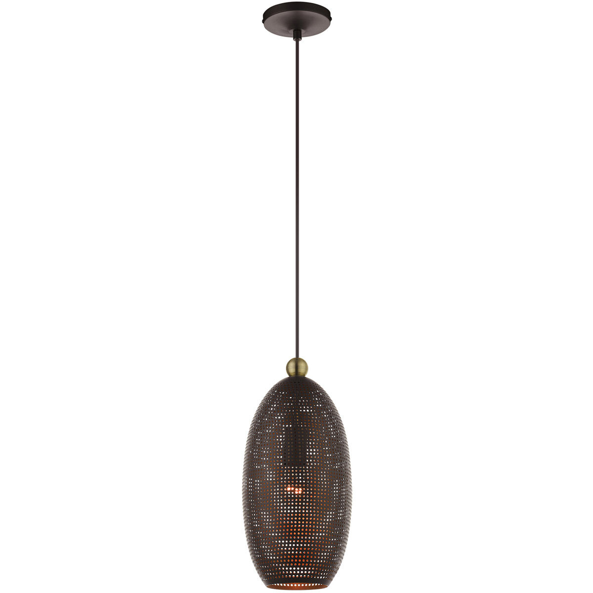 Dublin 1 Light 7 inch Bronze with Antique Brass Accents Pendant Ceiling Light