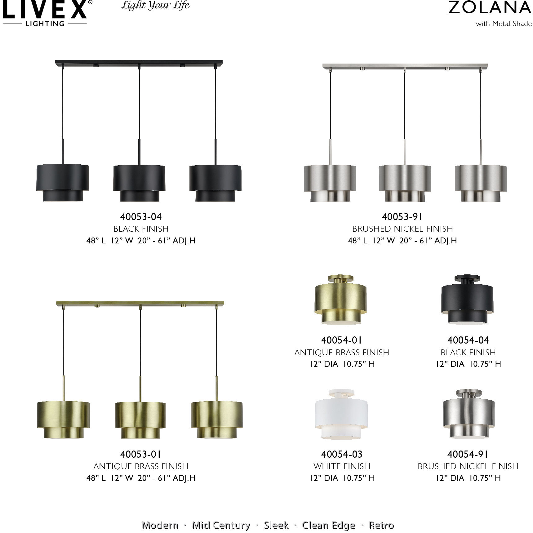 Zolana 3 Light 48 inch Brushed Nickel Linear Chandelier Ceiling Light, Extra Large