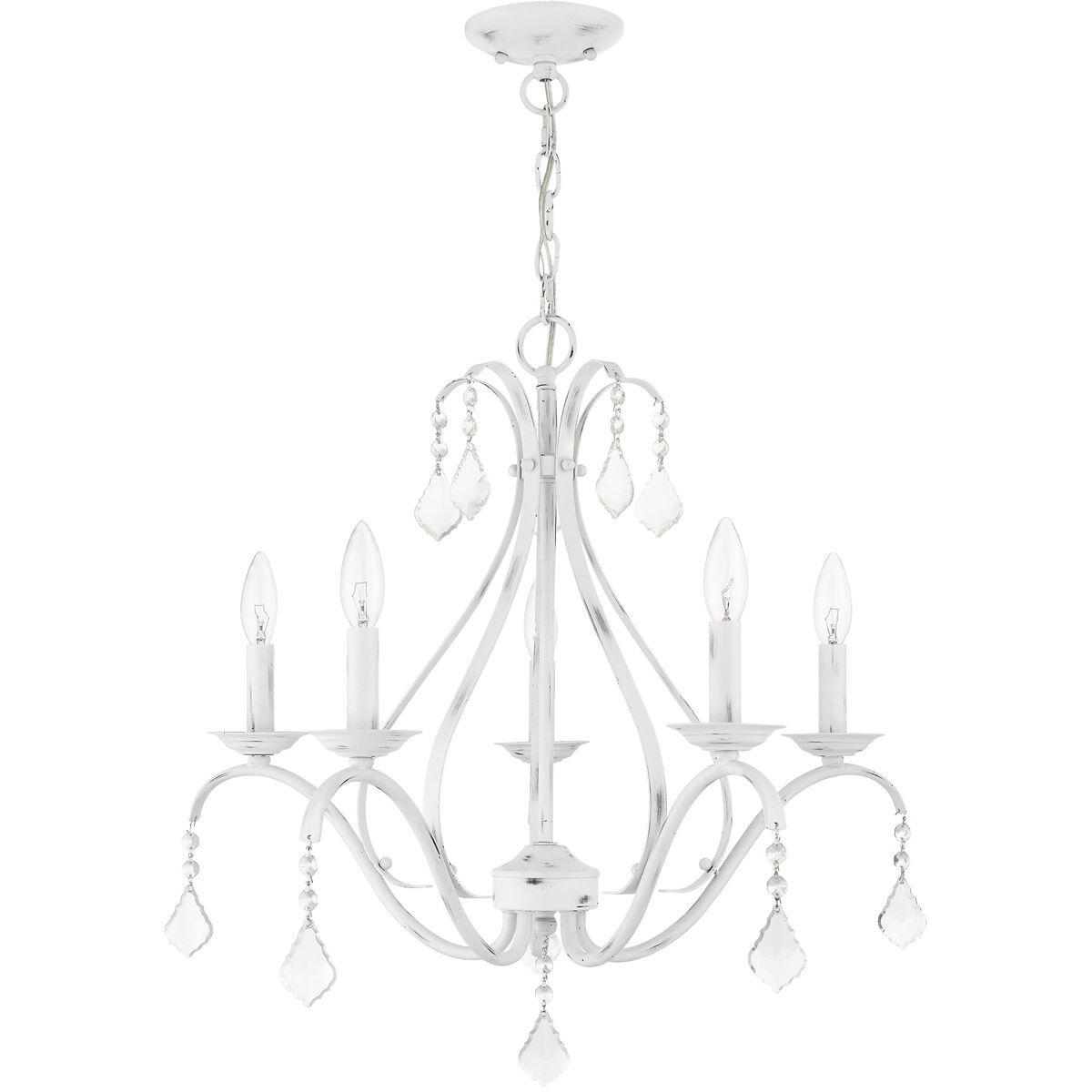 Caterina 5 Light 24 inch Antique White with Clear Crystals Chandelier Ceiling Light
