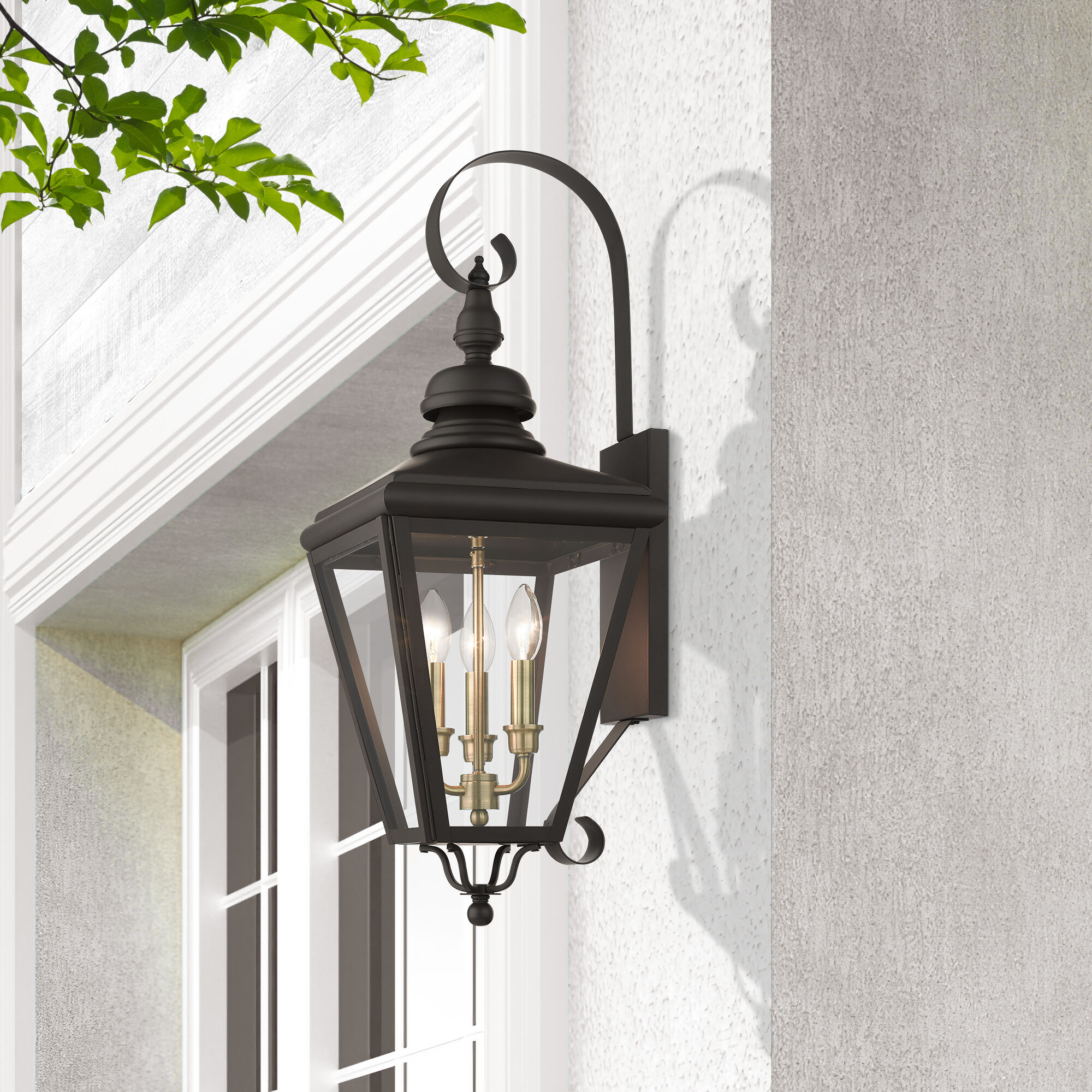 Adams 3 Light 10.63 inch Bronze with Antique Brass Finish Cluster Outdoor Large Wall Lantern Wall Light