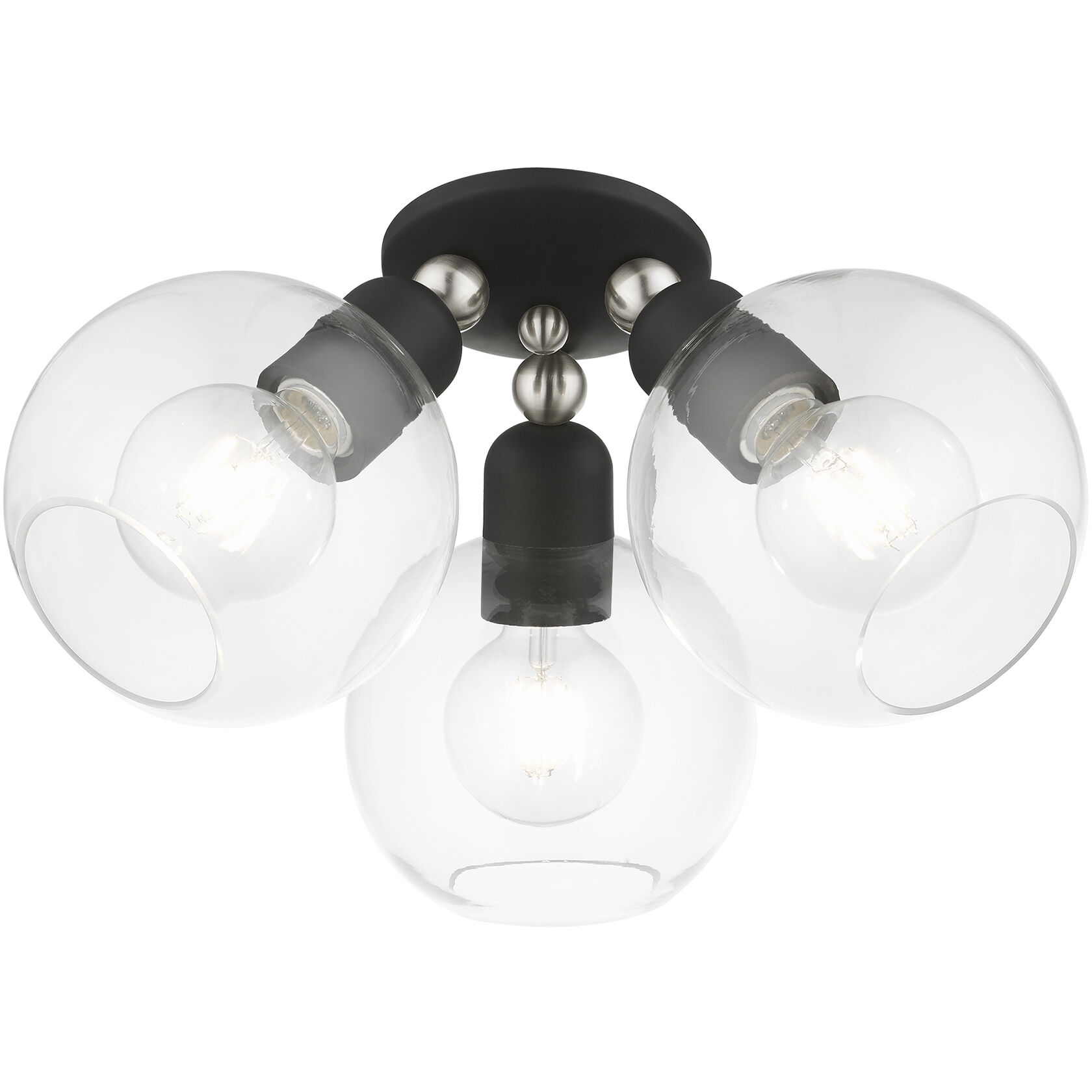 Downtown 3 Light 16 inch Black with Brushed Nickel Accents Semi-Flush Ceiling Light, Sphere