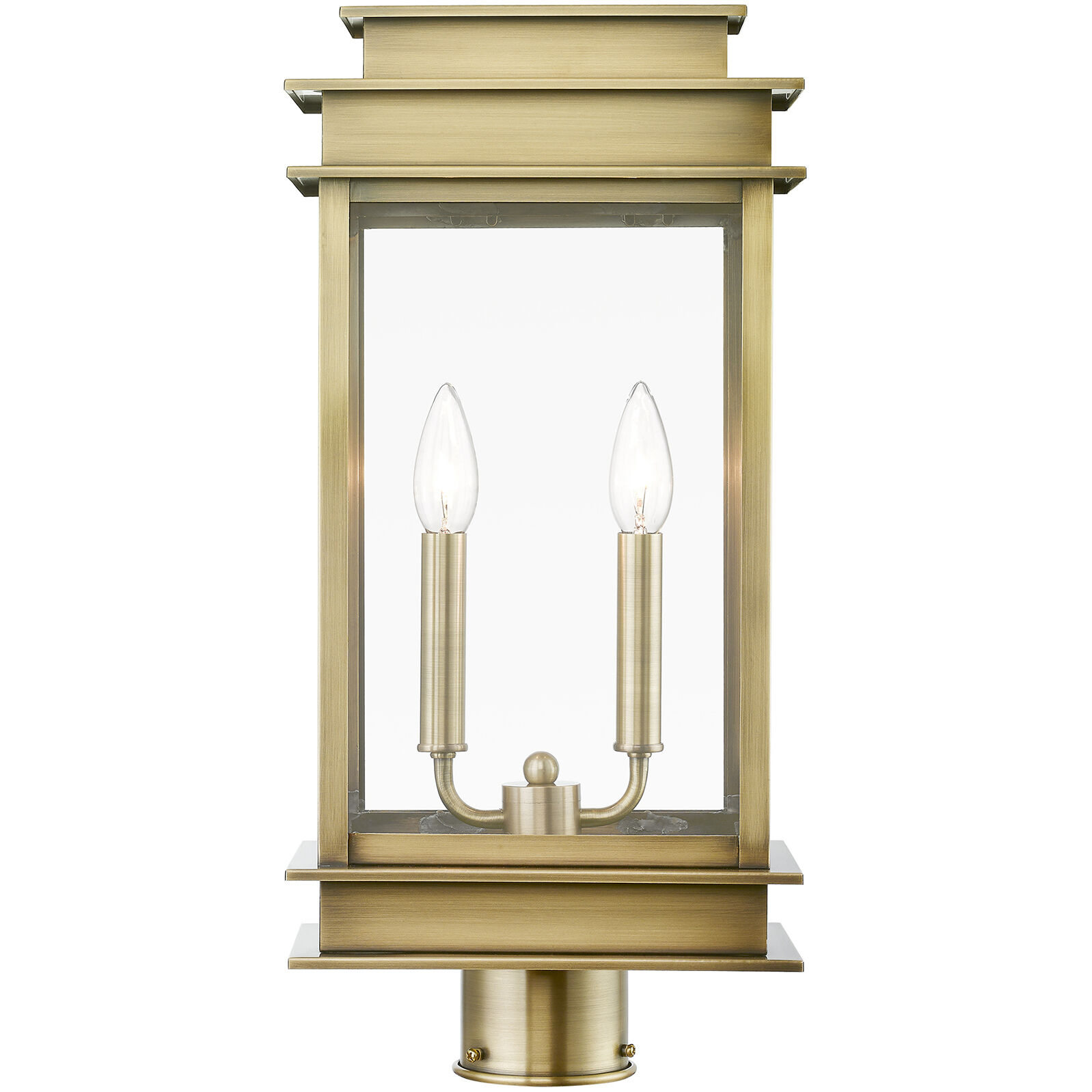 Princeton 2 Light 21 inch Antique Brass with Polished Chrome Outdoor Post Top Lantern, Large