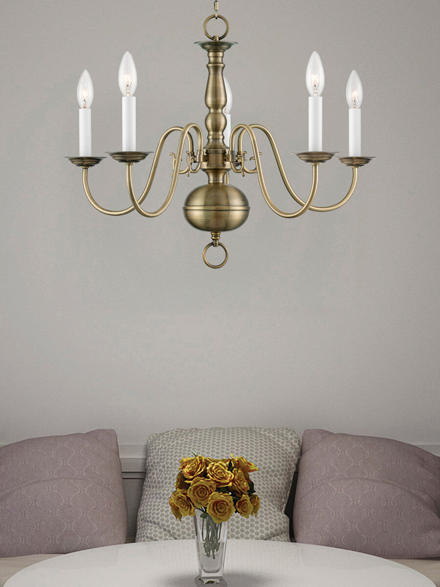 Williamsburgh 5 Light 24 inch Antique Brass Chandelier Ceiling Light