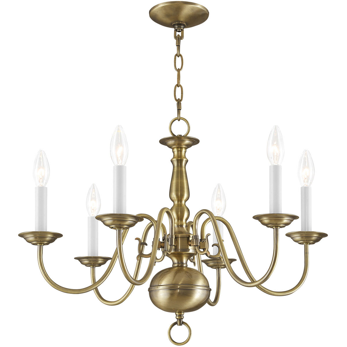 Williamsburgh 6 Light 24 inch Antique Brass Chandelier Ceiling Light