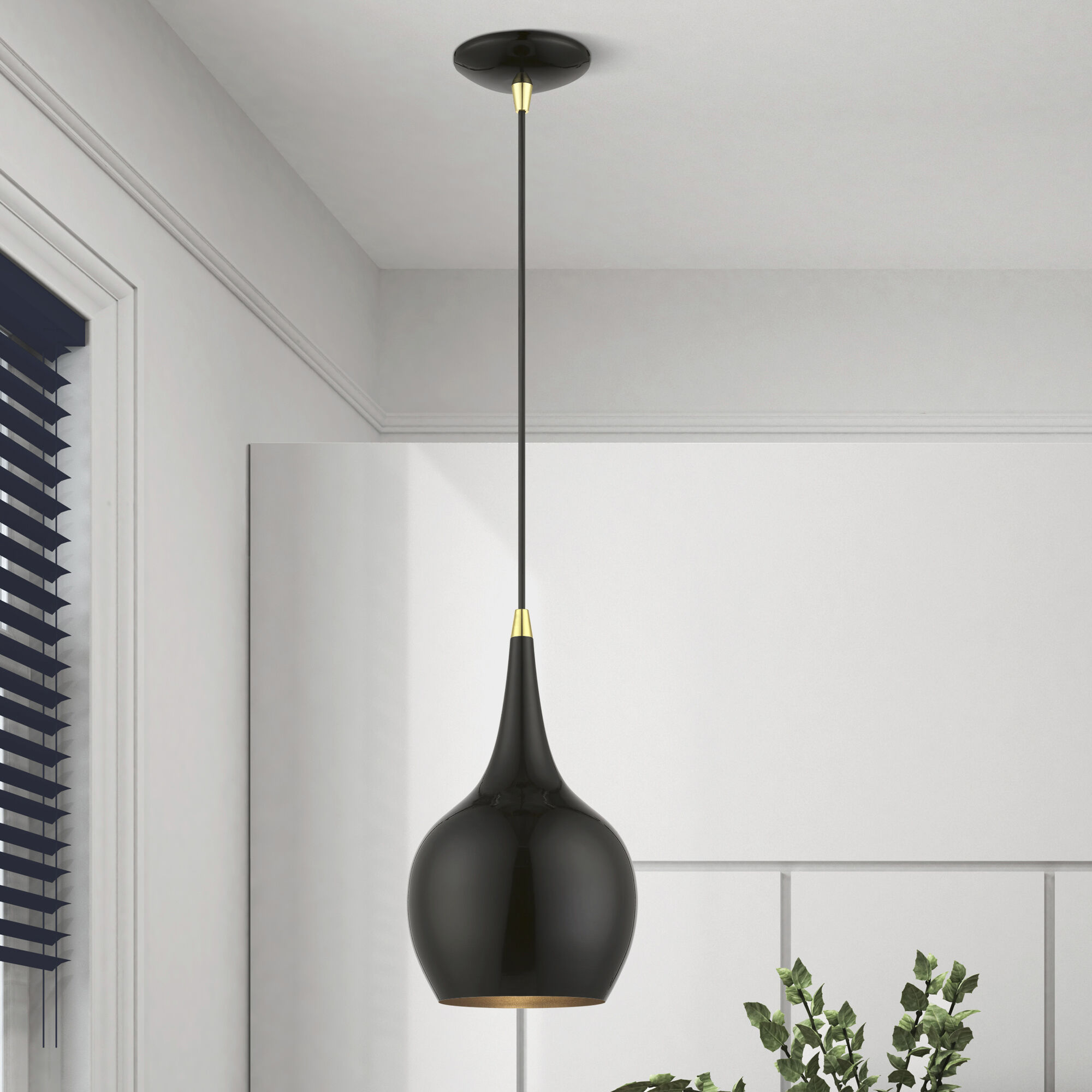 Andes 1 Light 8 inch Shiny Black with Polished Brass Accents Mini Pendant Ceiling Light