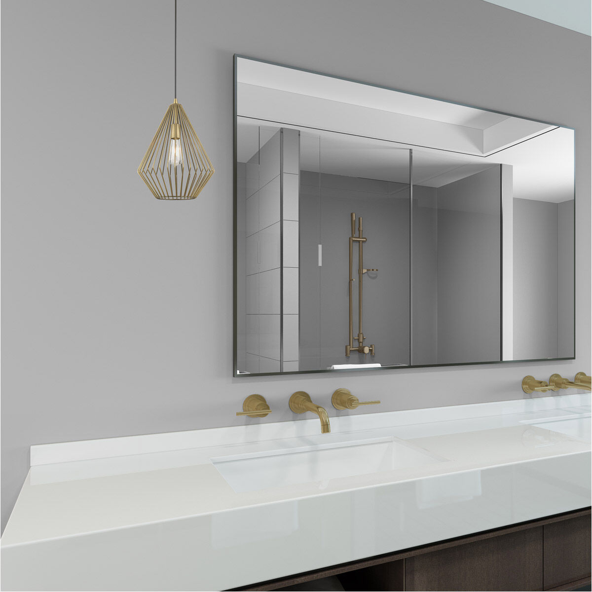 Geometric 1 Light 12 inch Antique Brass Mini Pendant Ceiling Light