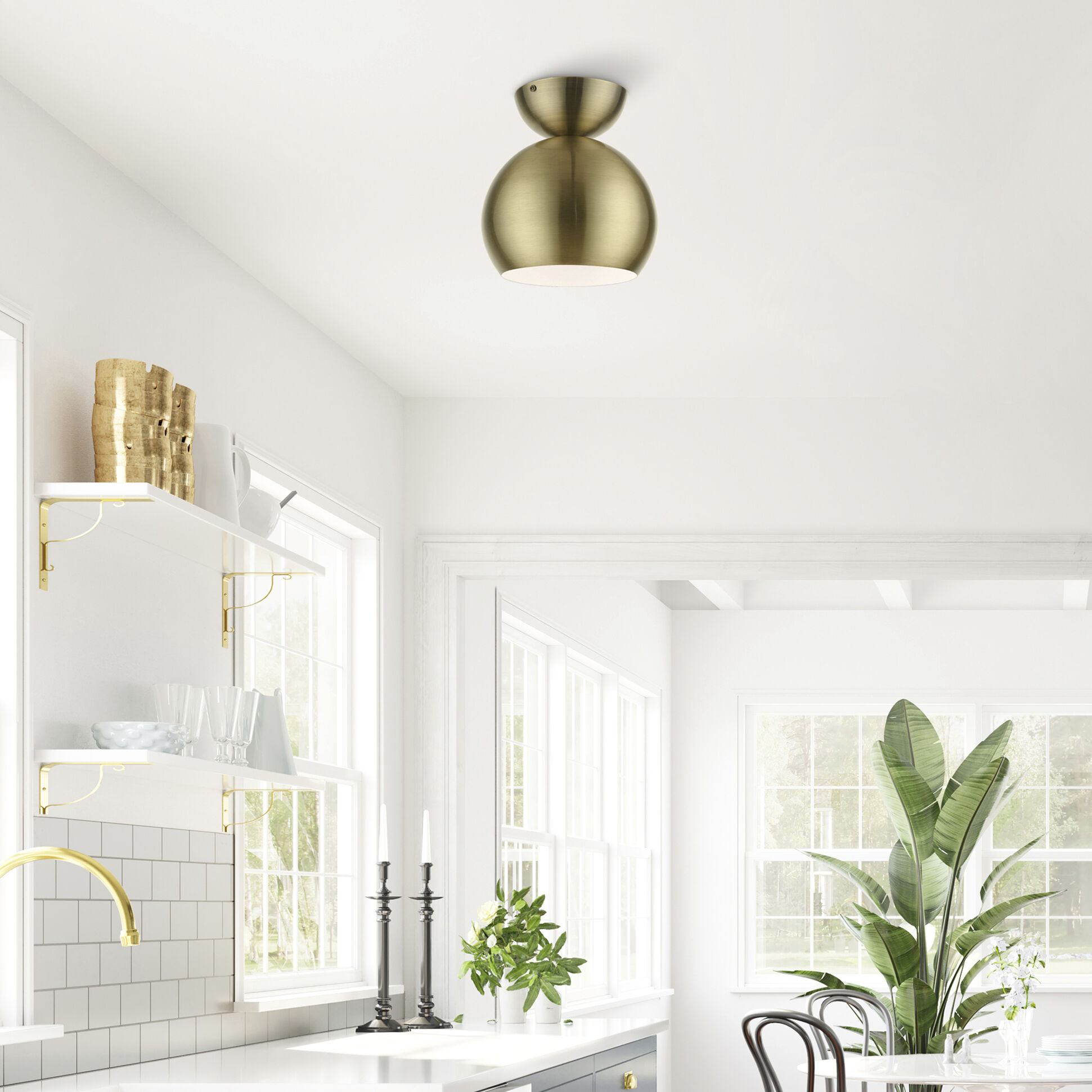 Stockton 1 Light 8 inch Antique Brass Semi-Flush Ceiling Light, Globe