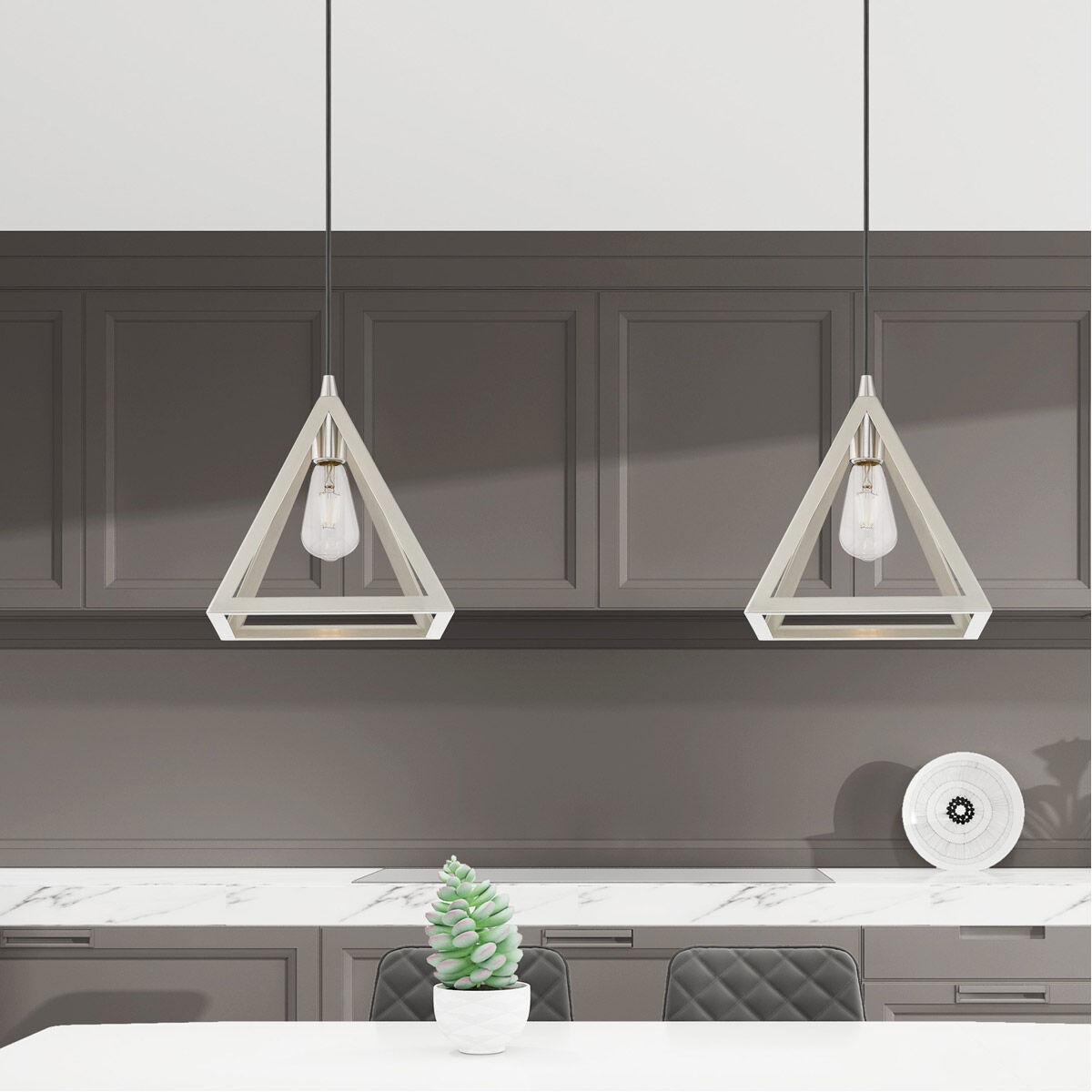 Geometric 1 Light 14 inch Brushed Nickel Mini Pendant Ceiling Light