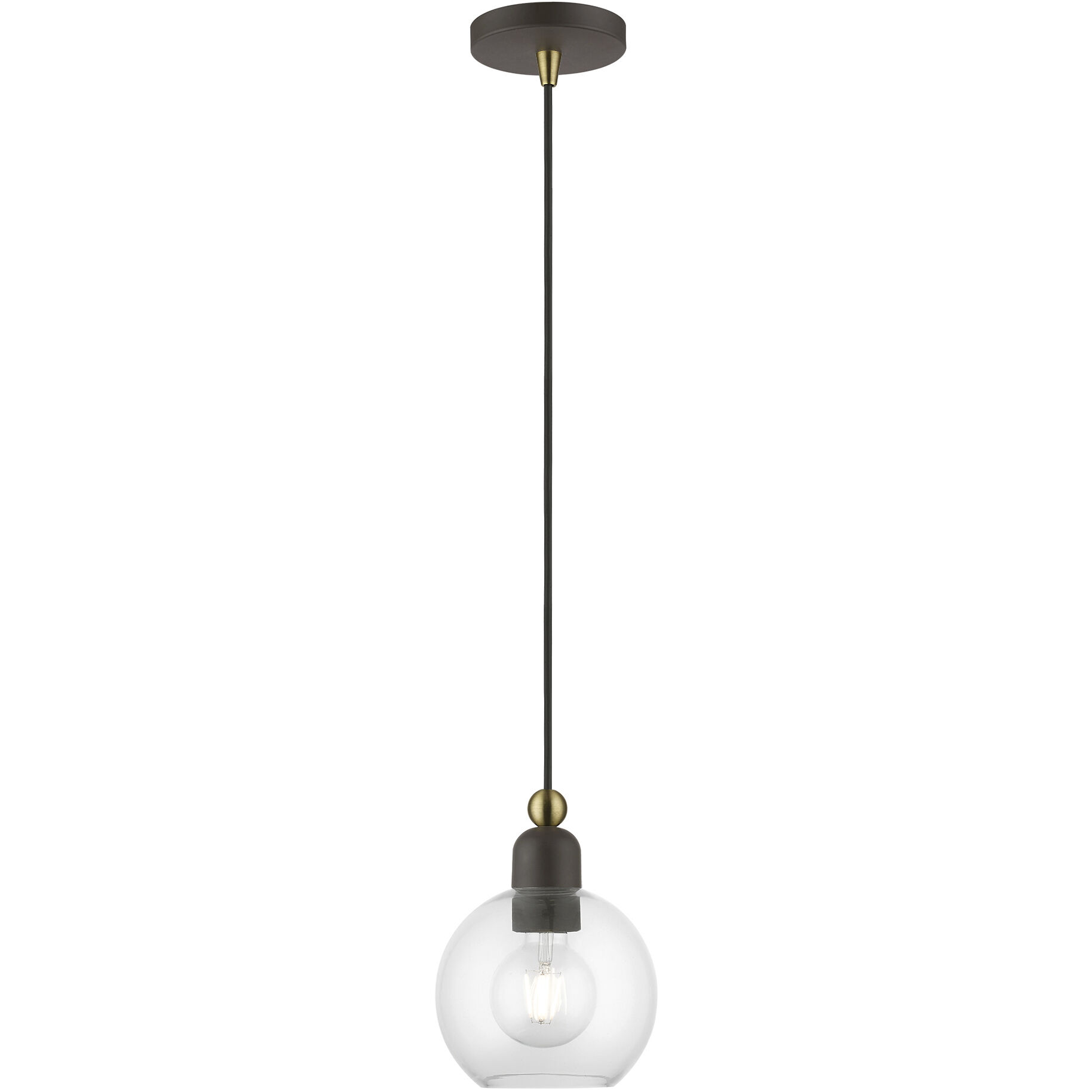 Downtown 1 Light 7 inch Bronze with Antique Brass Accents Mini Pendant Ceiling Light, Sphere