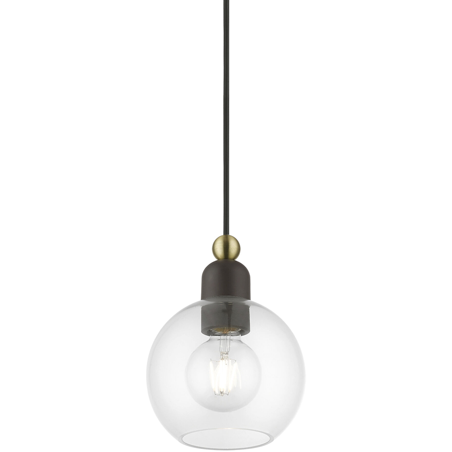 Downtown 1 Light 7 inch Bronze with Antique Brass Accents Mini Pendant Ceiling Light, Sphere