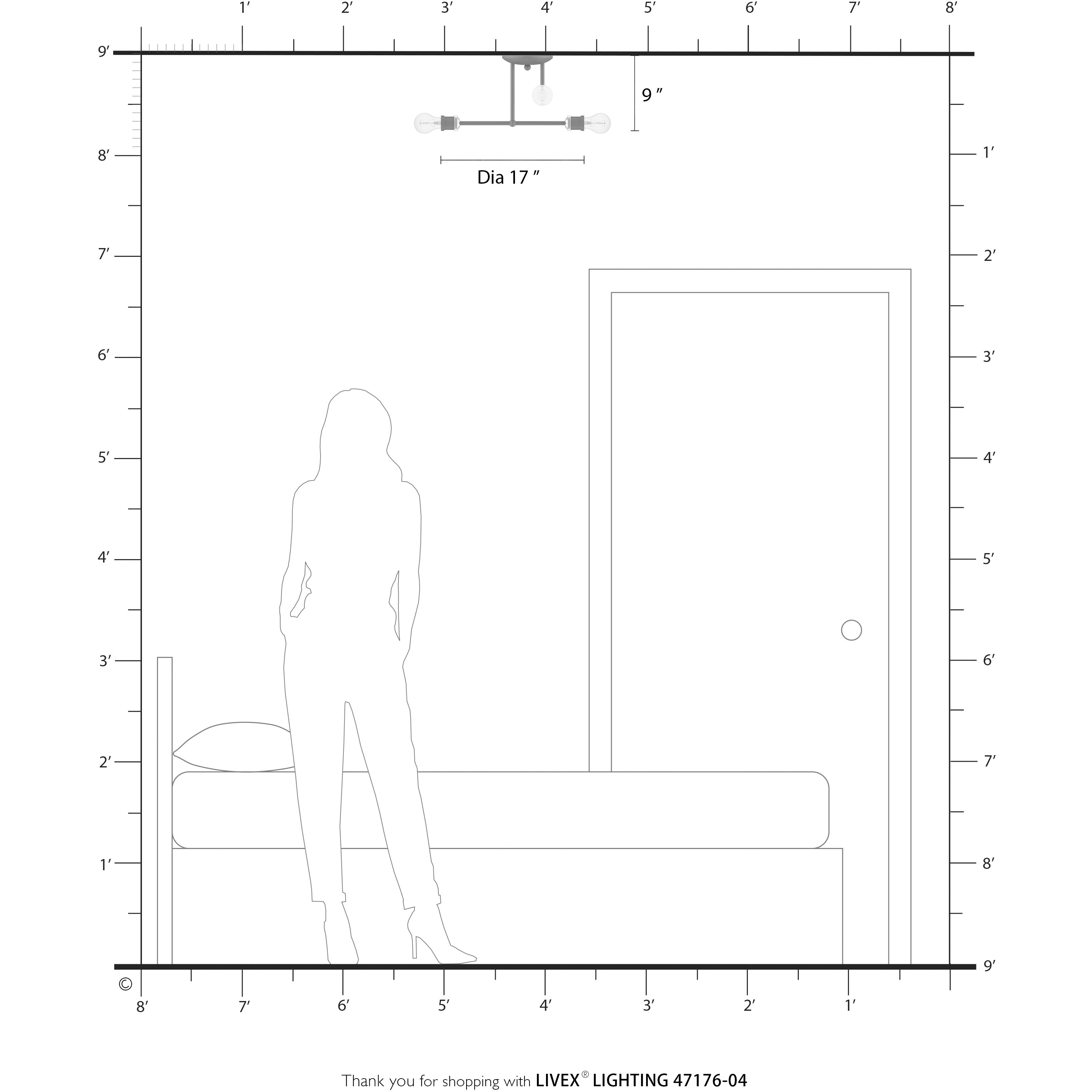 Delacroix 4 Light 17 inch Black with Brushed Nickel Accents Semi-Flush Ceiling Light