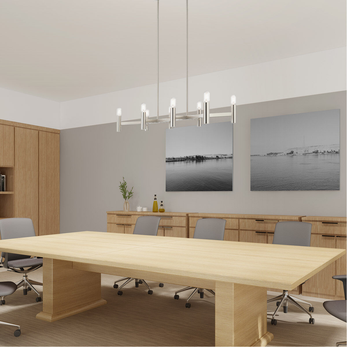 Copenhagen 8 Light 40 inch Brushed Nickel Linear Chandelier Ceiling Light