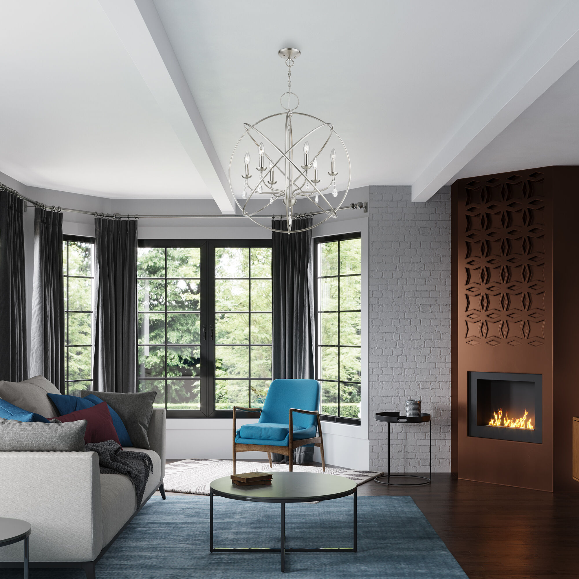 Aria 6 Light 28 inch Brushed Nickel Pendant Chandelier Ceiling Light, Globe