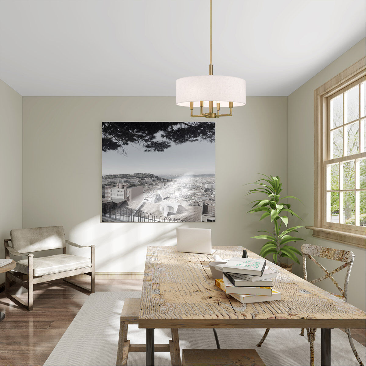 Meridian 4 Light 18 inch Antique Brass Pendant Chandelier Ceiling Light