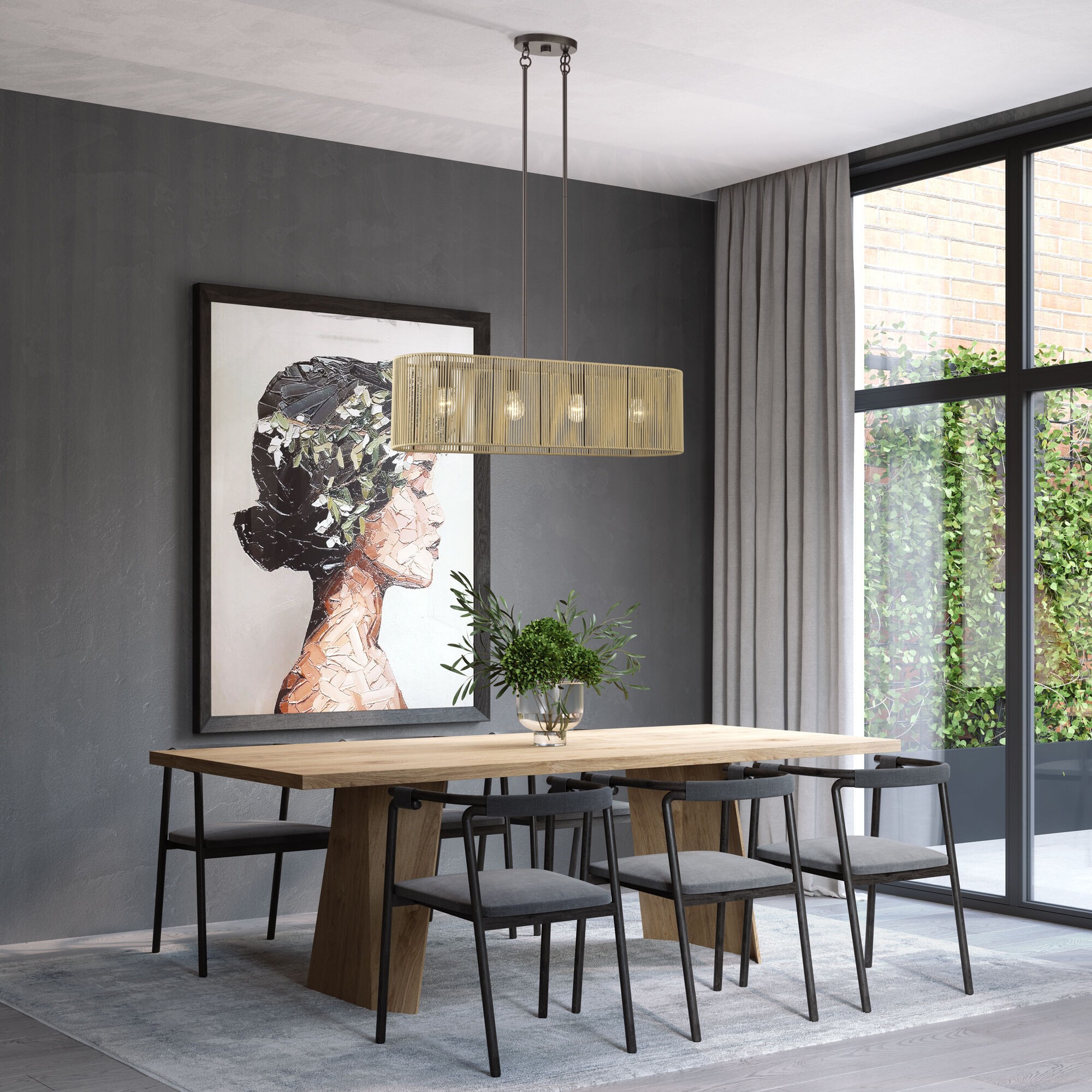 Goldiemesh 4 Light 36 inch English Bronze Linear Chandelier Ceiling Light, Large